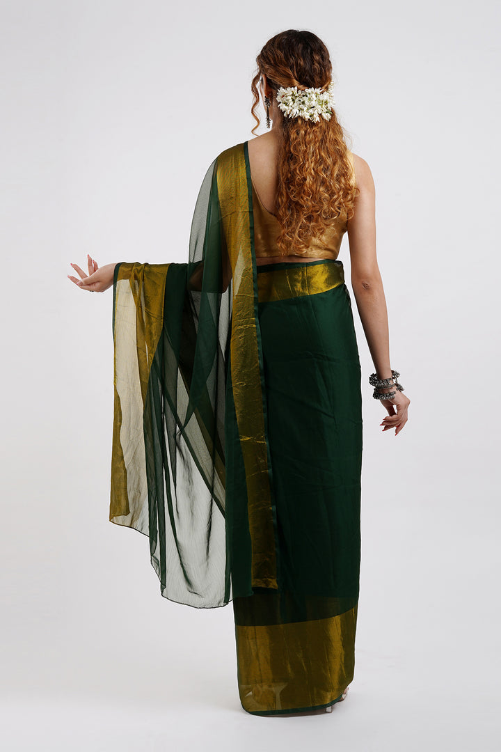 Teejh Sanah Bottle Green Chiffon Ready to Drape Saree
