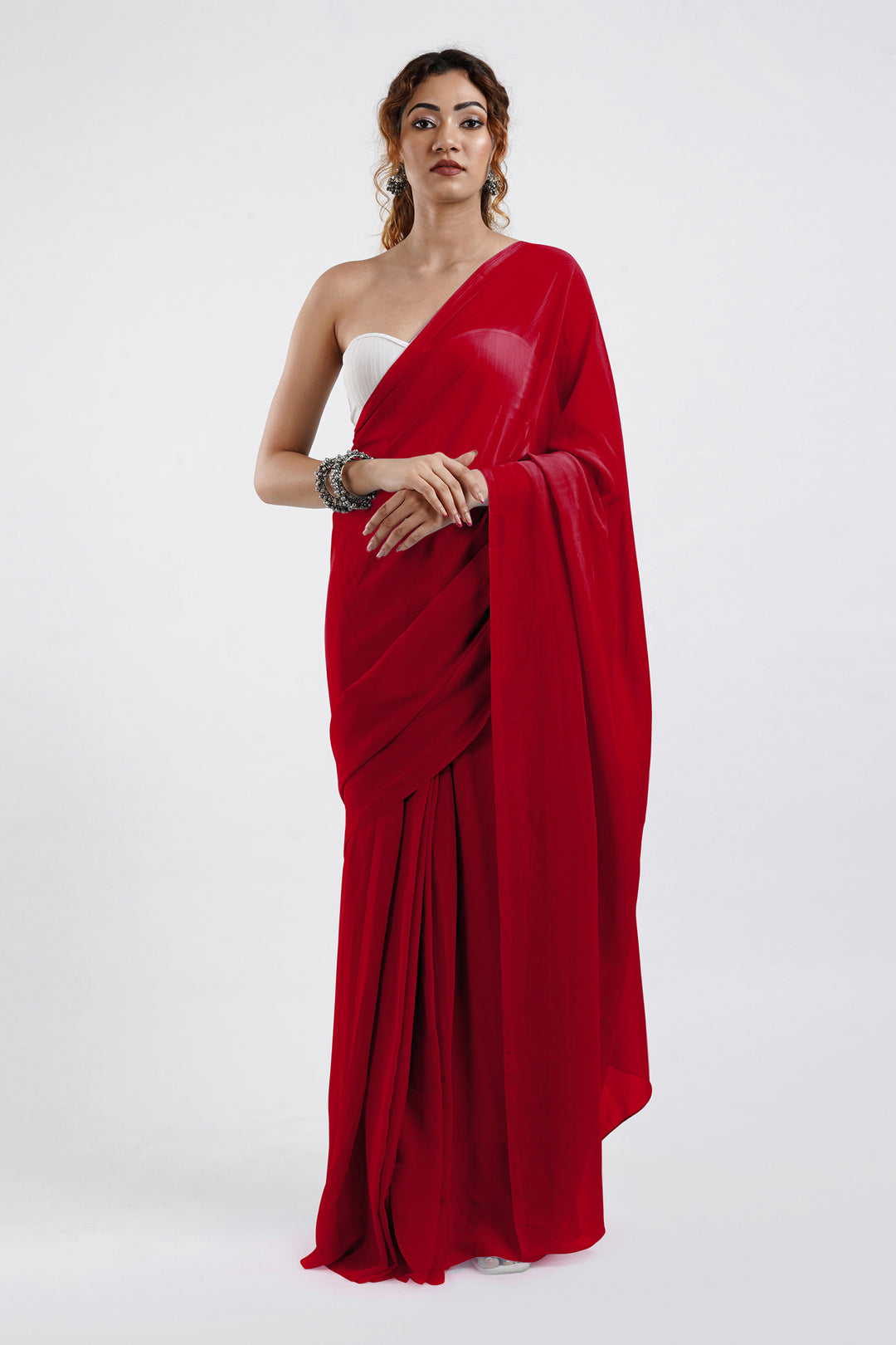 Teejh Farah Red Georgette Ready to Drape Saree