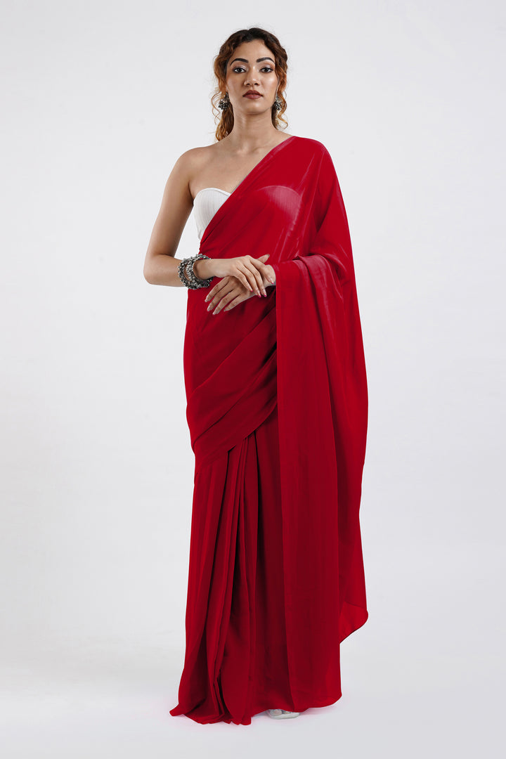 Teejh Farah Red Georgette Ready to Drape Saree