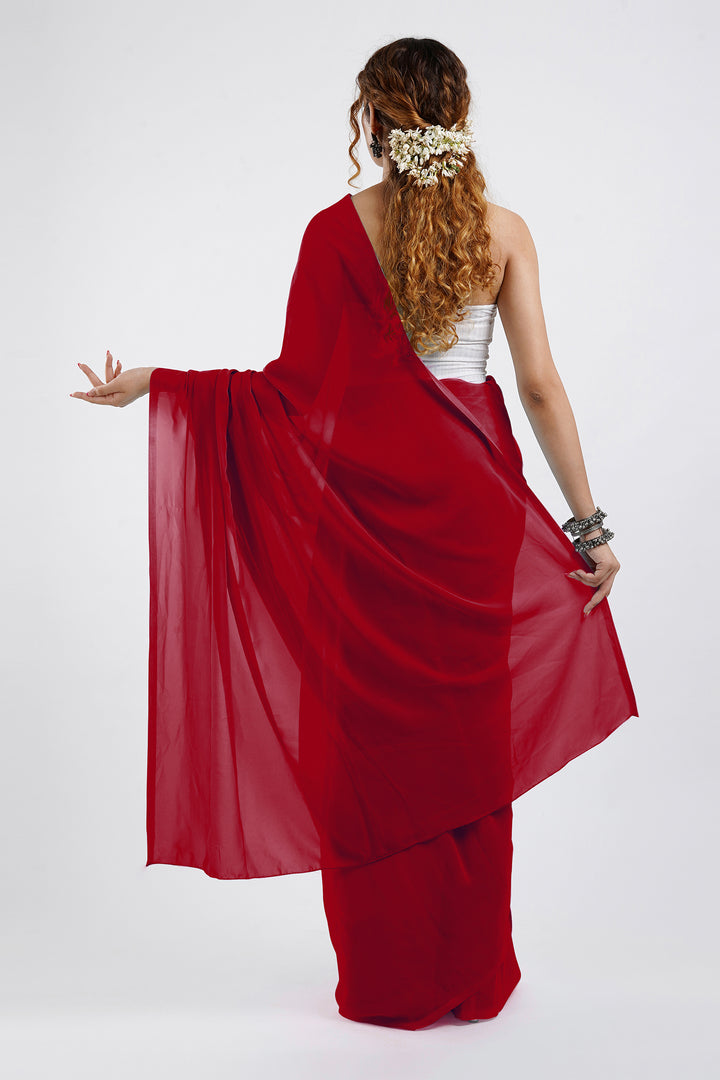 Teejh Farah Red Georgette Ready to Drape Saree