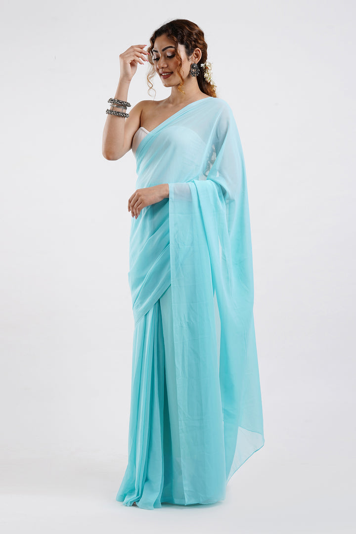 Teejh Farah Turquoise Georgette Ready to Drape Saree