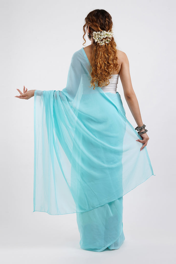 Teejh Farah Turquoise Georgette Ready to Drape Saree