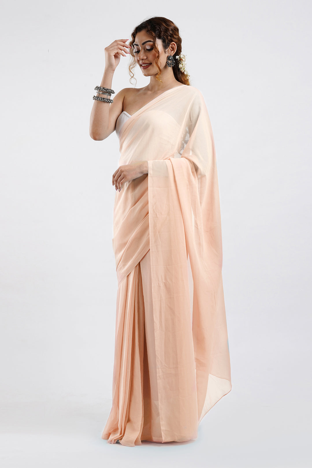 Teejh Farah Peach Georgette Ready to Drape Saree