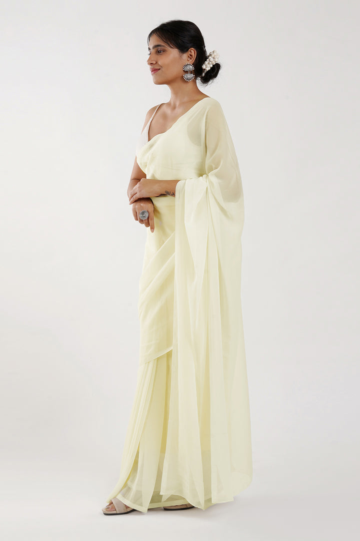 Teejh Farah Cream Georgette Ready to Drape Saree