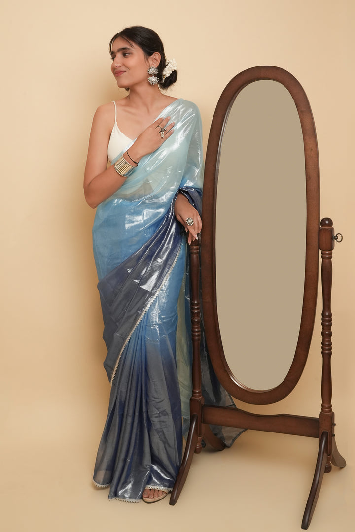 Teejh Kaalki Blue Shimmer Chiffon Saree