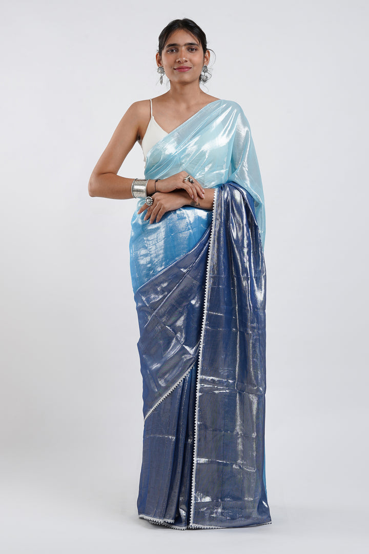 Teejh Kaalki Blue Shimmer Chiffon Saree