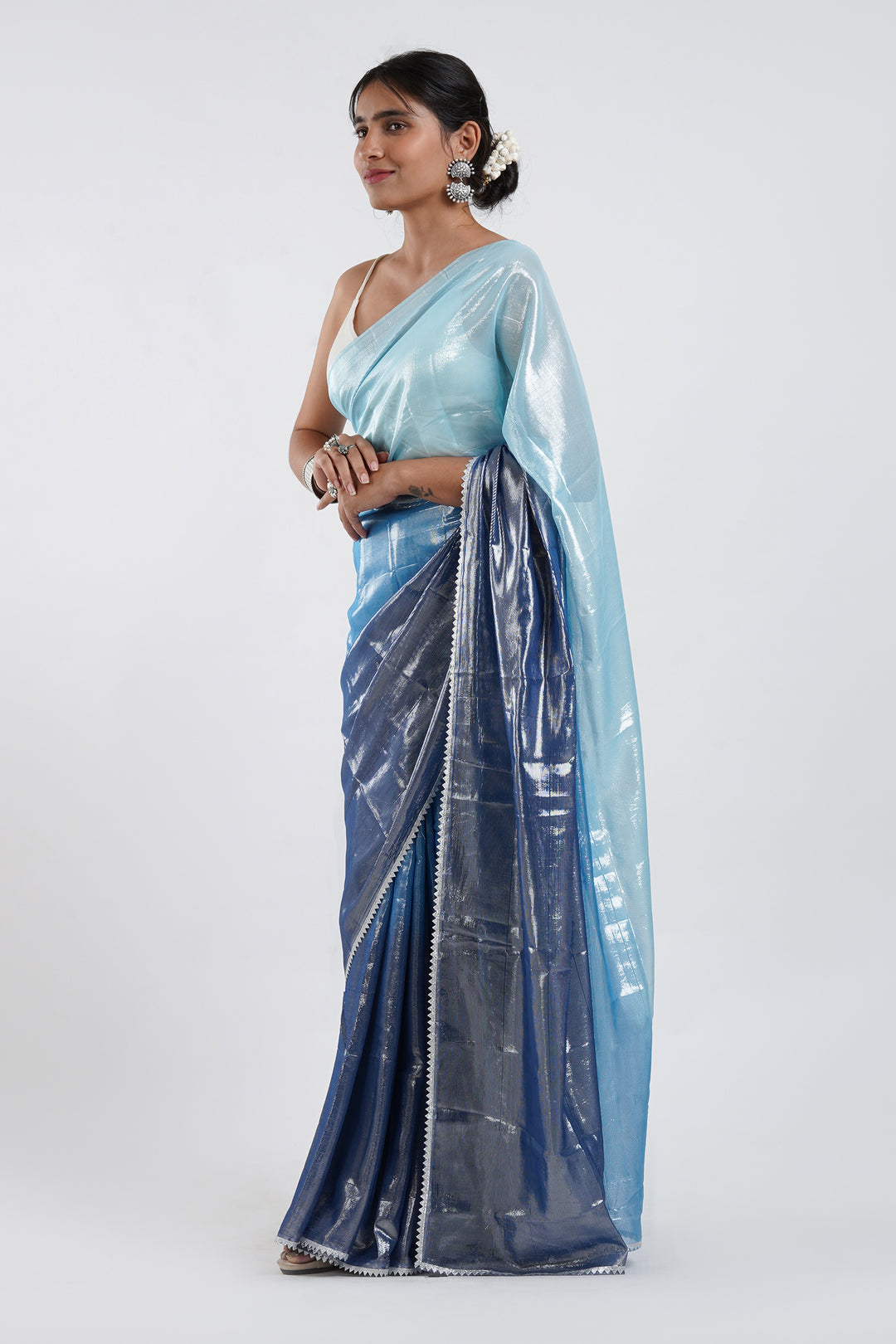 Teejh Kaalki Blue Shimmer Chiffon Saree