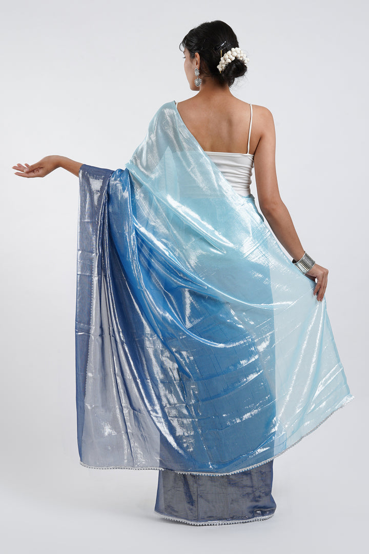 Teejh Kaalki Blue Shimmer Chiffon Saree