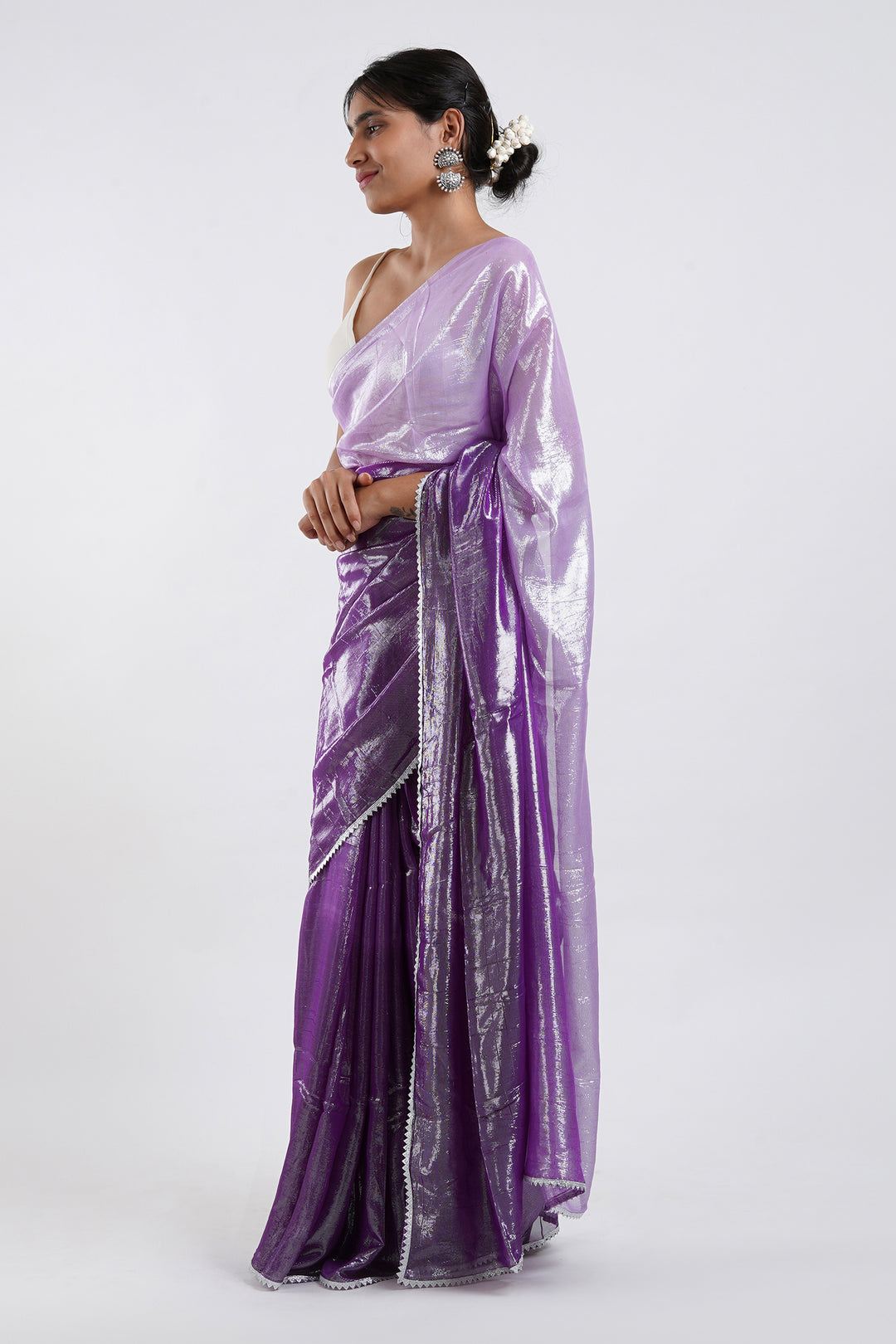 Teejh Kaalki Purple Shimmer Chiffon Saree