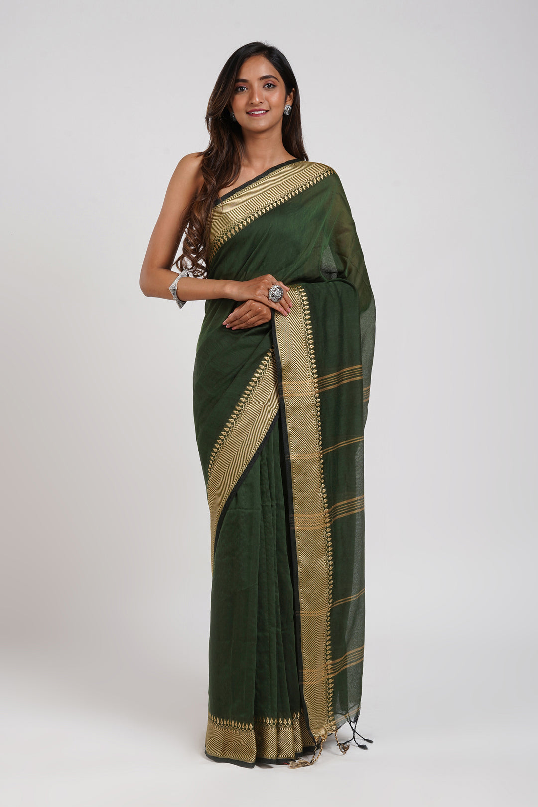 Teejh Gusto Green Mulmul cotton Saree with Blouse Piece