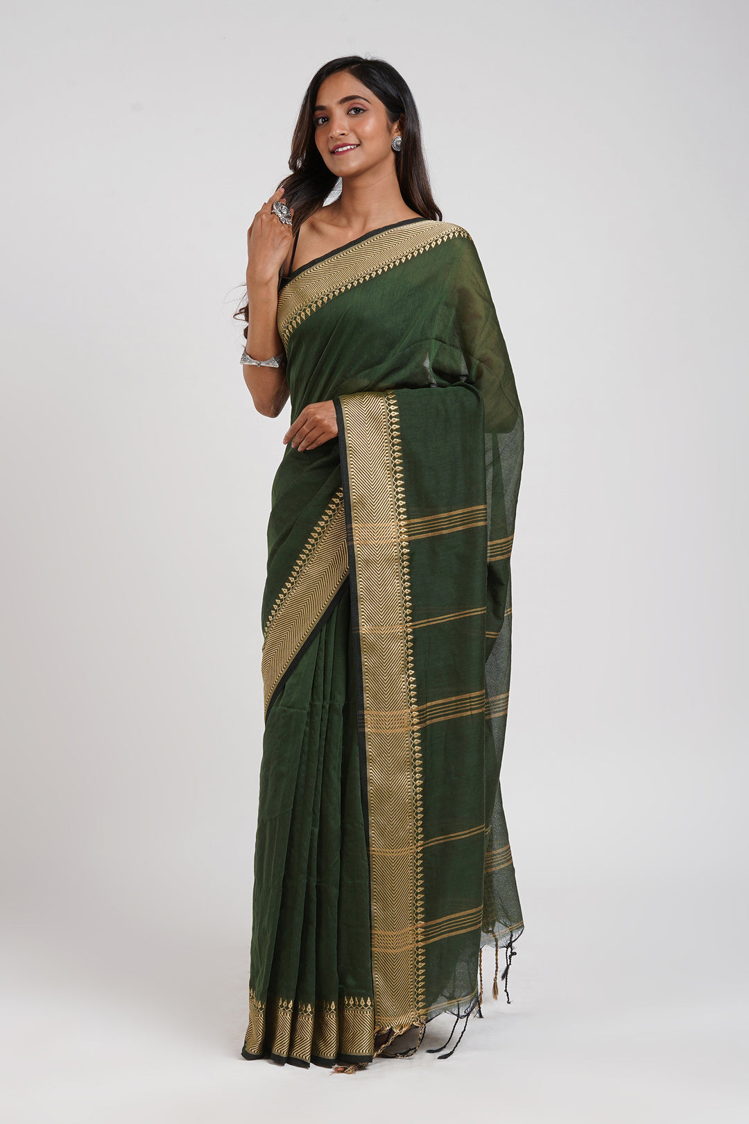 Teejh Gusto Green Mulmul cotton Saree with Blouse Piece