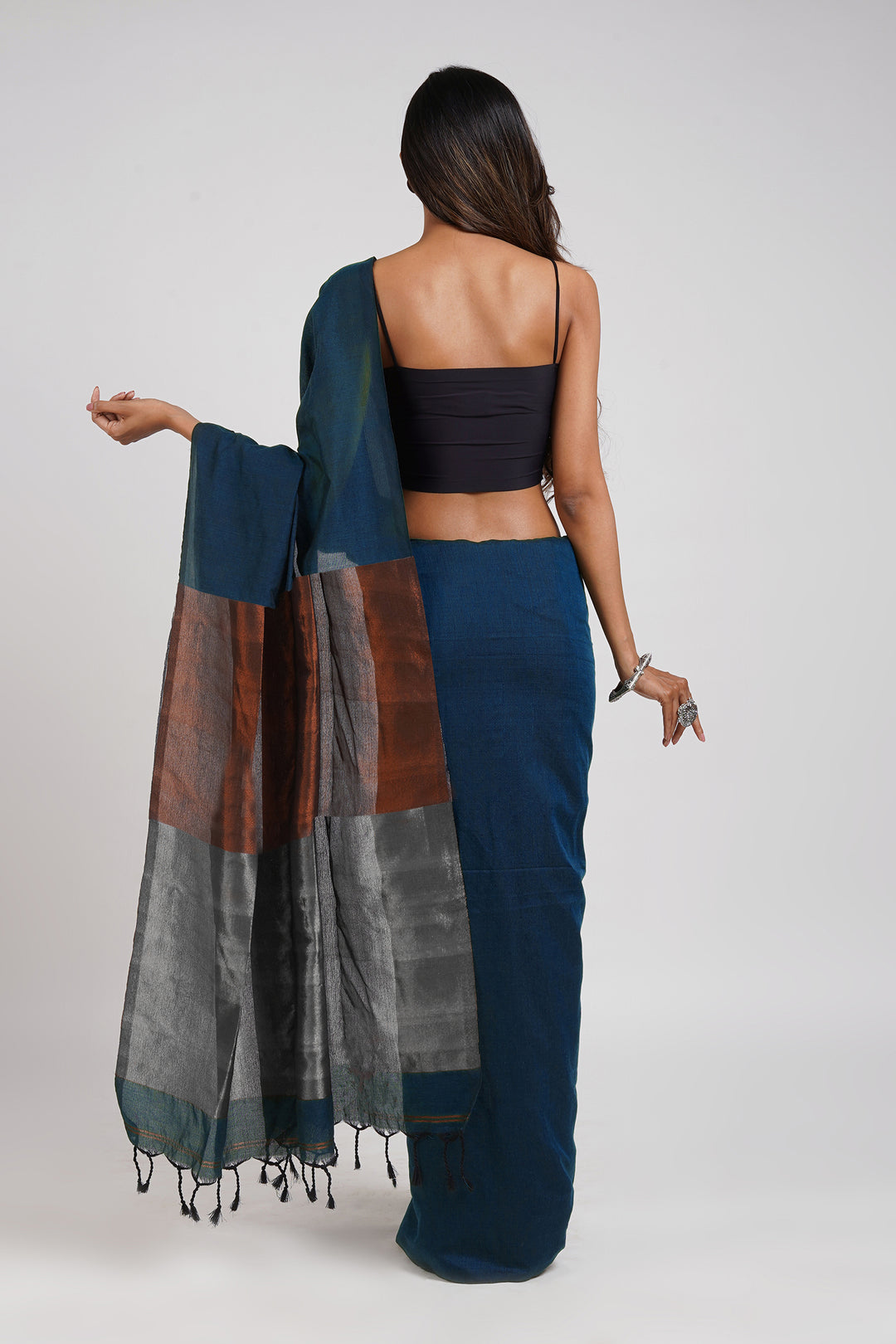 Teejh Inara Blue Hand Woven Cotton Tissue Weaving Saree with Blouse Piece