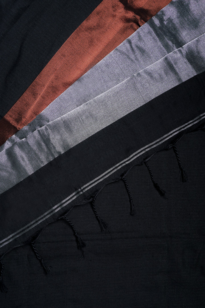 Teejh Dusk and Dawn Black Hand Woven Cotton Tissue  Saree with Blouse Piece