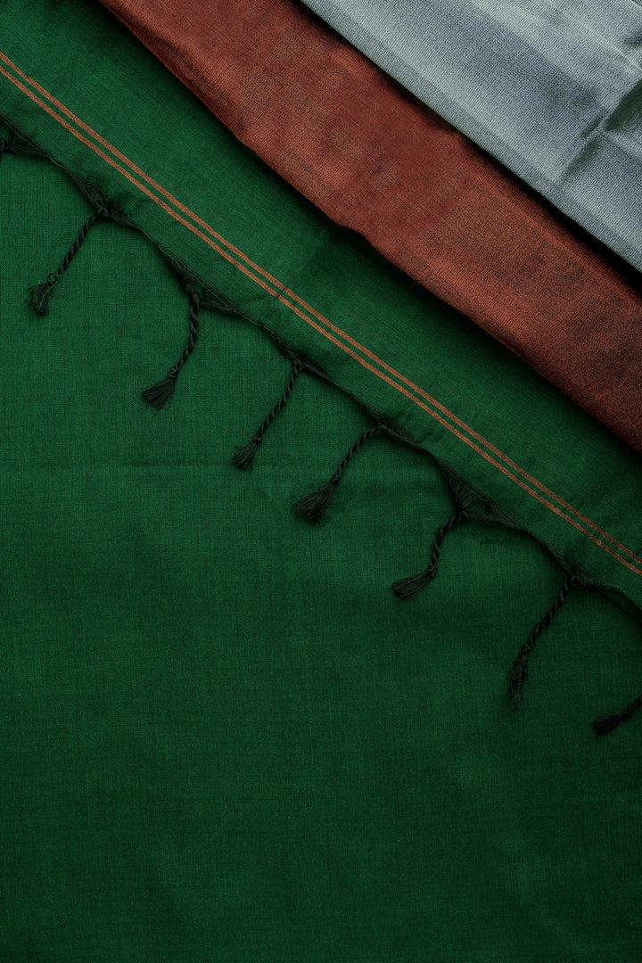Teejh Ovyaa Dark Green Hand Woven Tissue Weaving Saree with Blouse Piece
