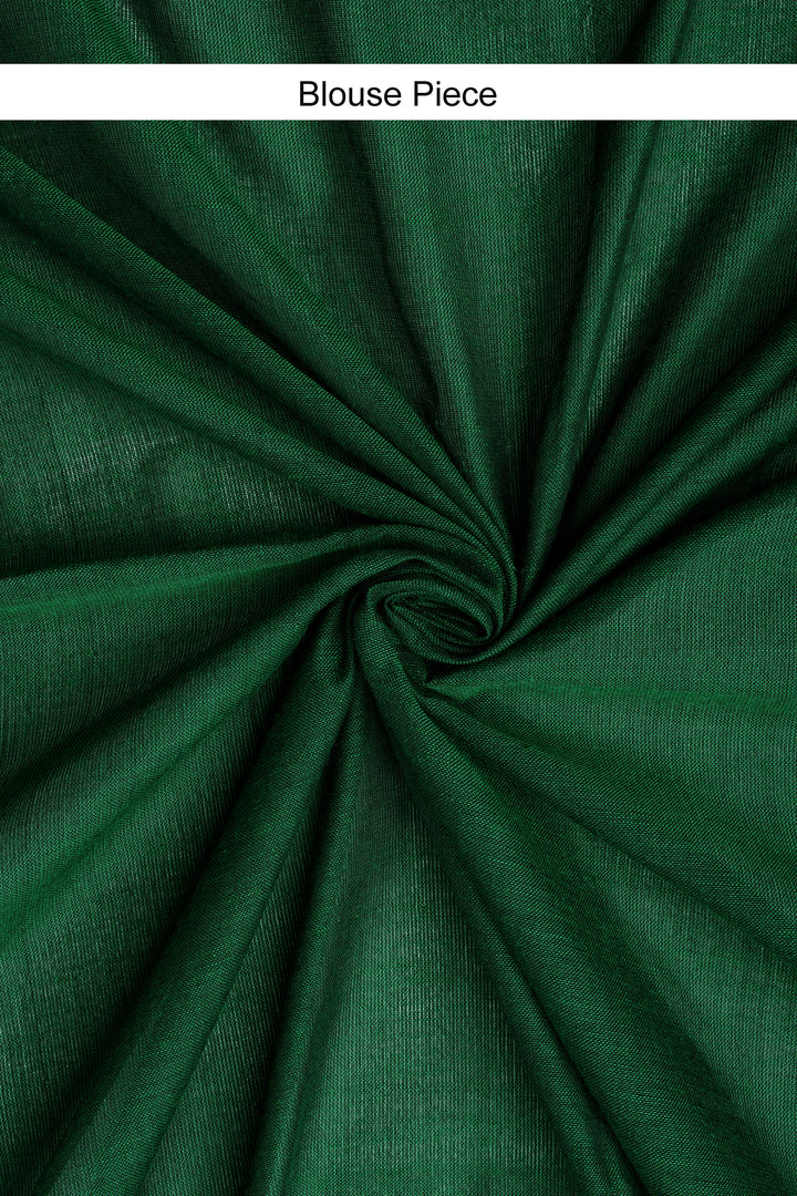 Teejh Ovyaa Dark Green Hand Woven Tissue Weaving Saree with Blouse Piece