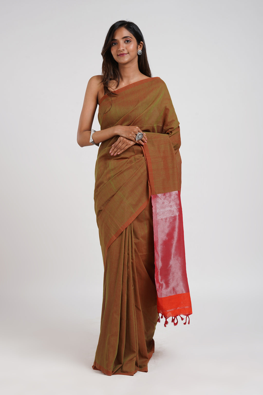 Teejh Lush Meadows Moss Green Hand Woven Tissue  Saree With Blouse Piece