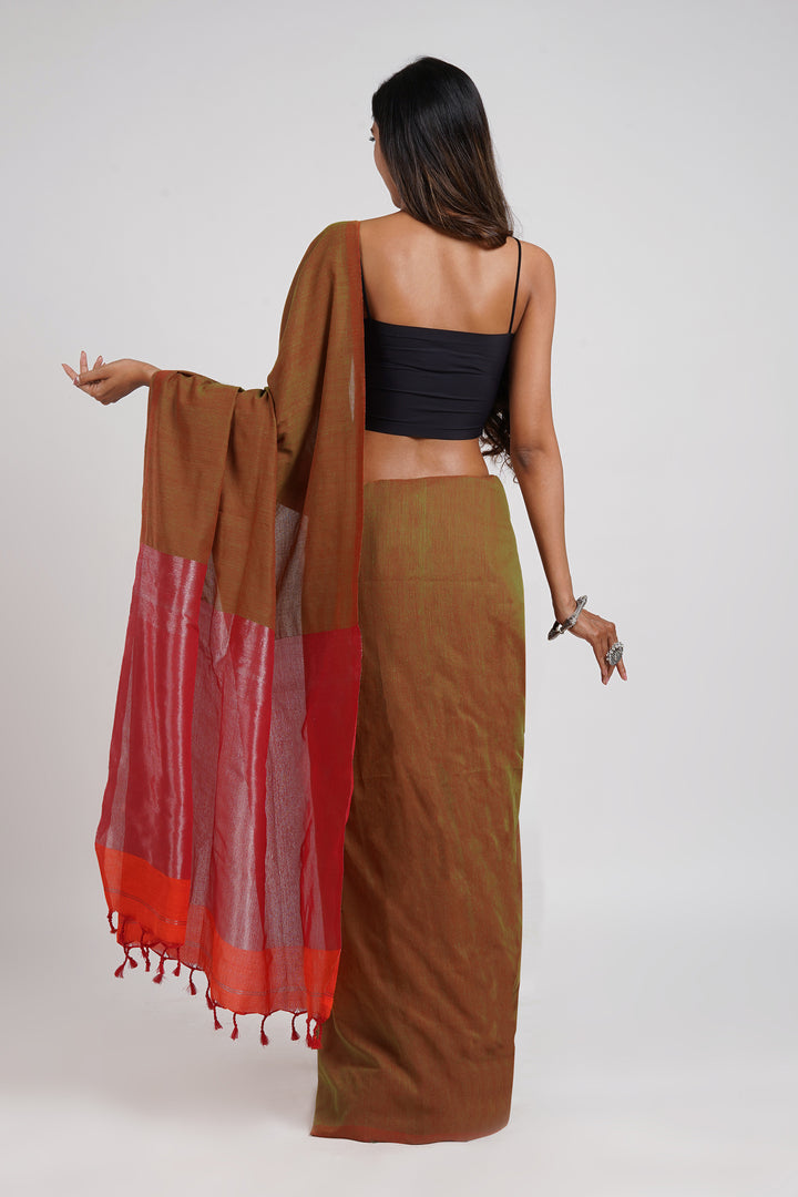 Teejh Lush Meadows Moss Green Hand Woven Tissue  Saree With Blouse Piece
