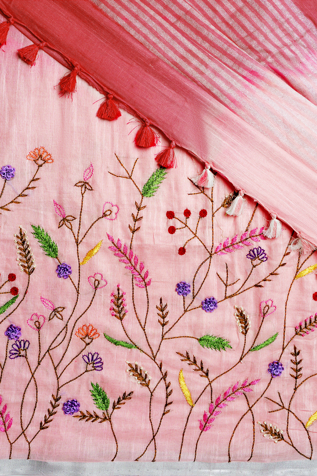 Teejh Spring Sunshine Light Pink Linen Saree With Blouse Piece