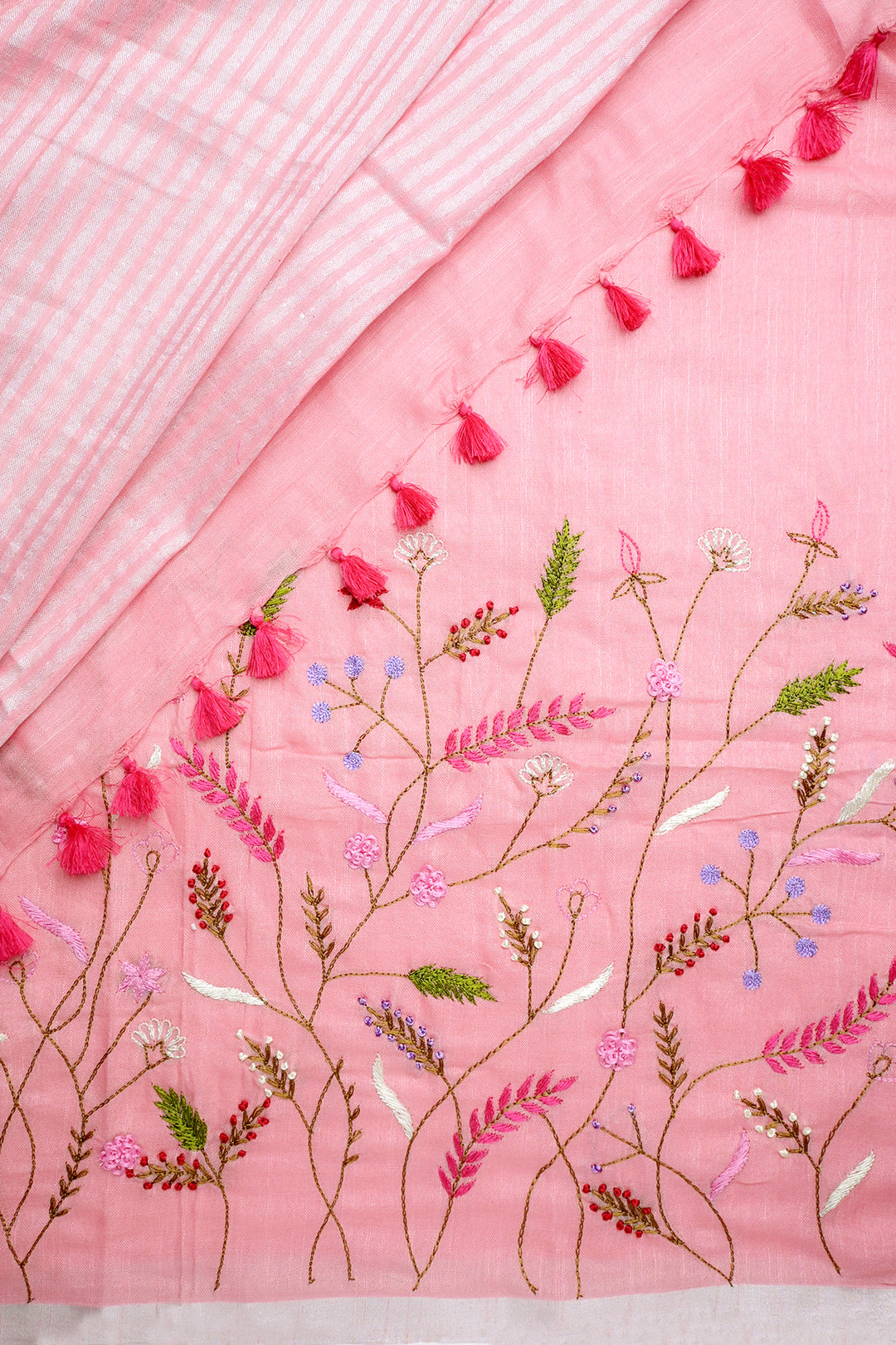 Teejh Powder Pink Crush  Light Pink Linen Saree with Blouse  Piece