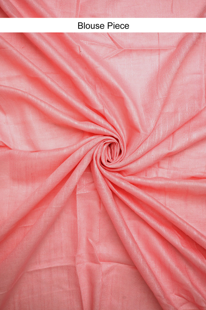 Teejh Powder Pink Crush  Light Pink Linen Saree with Blouse  Piece