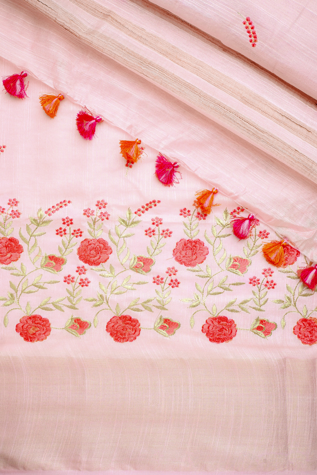Teejh Keya Pink Pure Silk Linen Saree With Blouse Piece