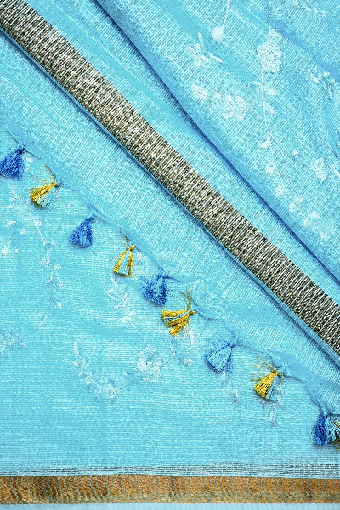 Teejh Khula Aasmaan Blue Kota Floral Saree with Blouse piece