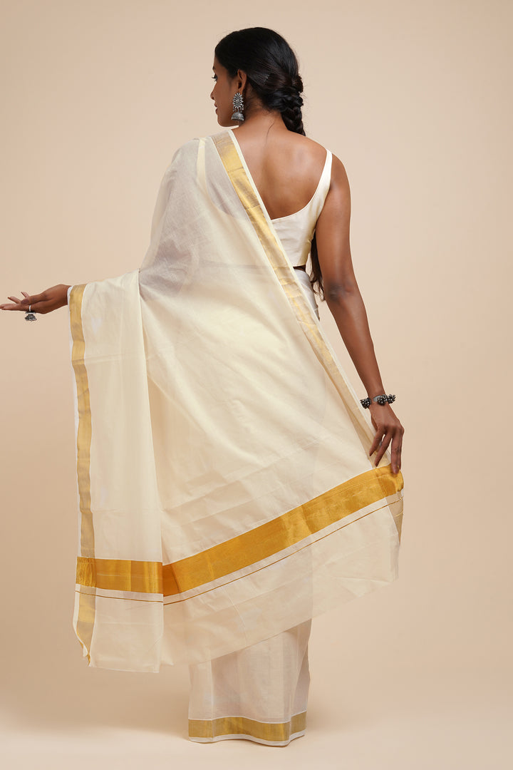 Teejh Kalyani White and Gold Kerala Cotton Kasavu Saree