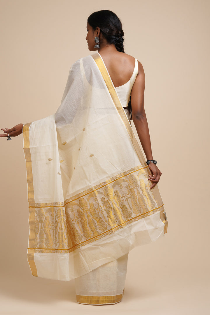 Teejh Kalleshwari White and Gold Kerala Cotton Kasavu Saree