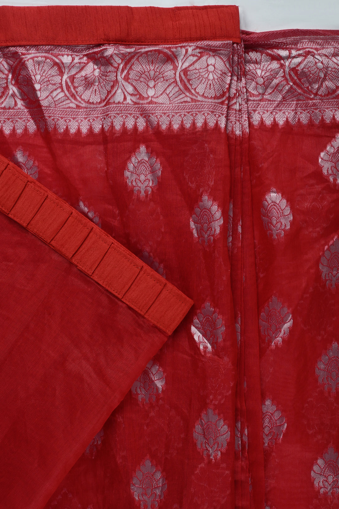 Teejh Taaki Red Linen Soft Cotton Ready to Drape Saree