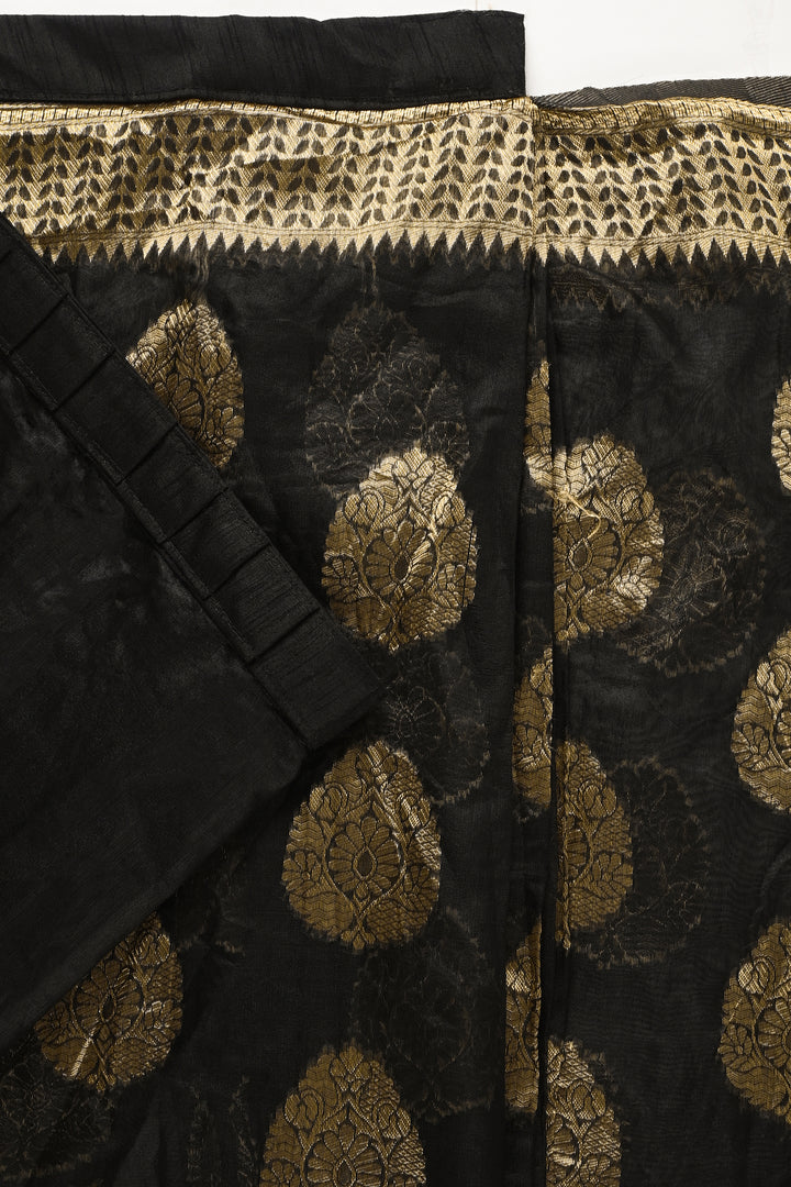 Teejh Kalmah Black Soft Cotton Silk Ready to Drape Saree