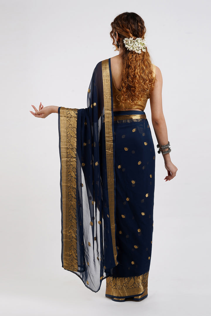 Teejh Samaro Navy Blue Georgette Ready to Drape Saree