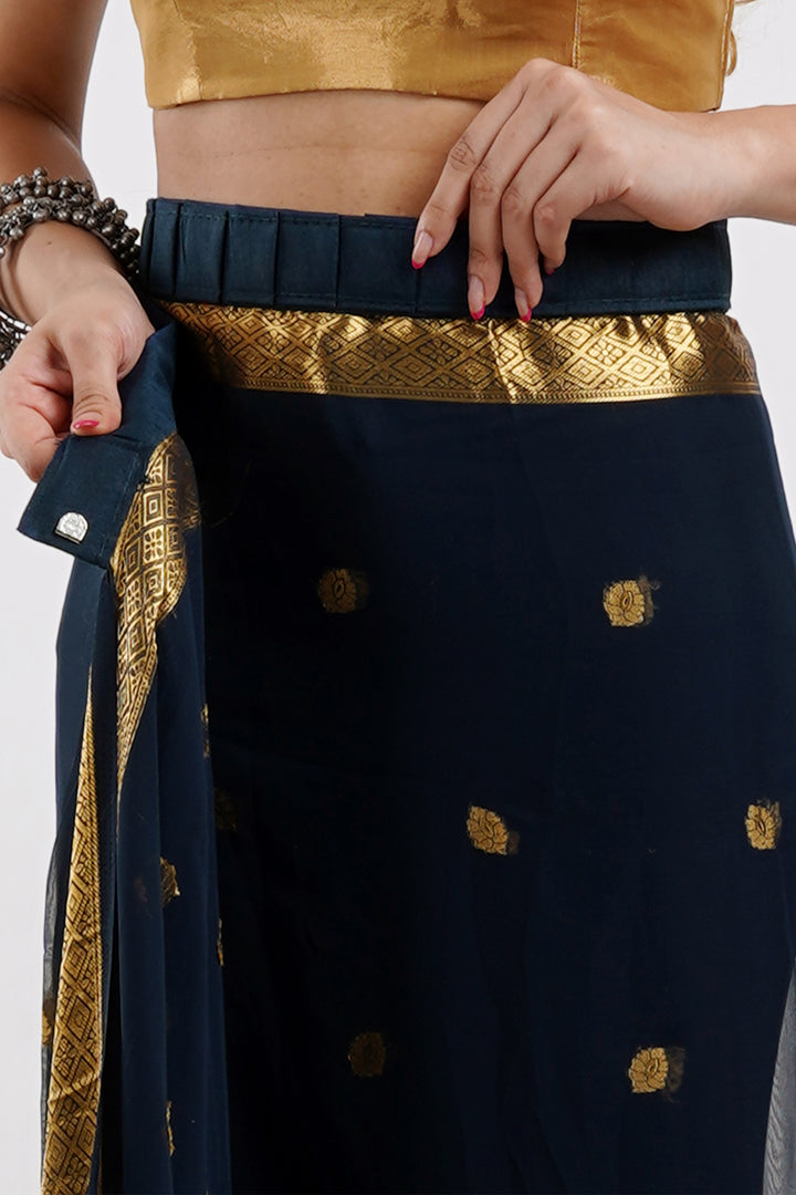 Teejh Samaro Navy Blue Georgette Ready to Drape Saree