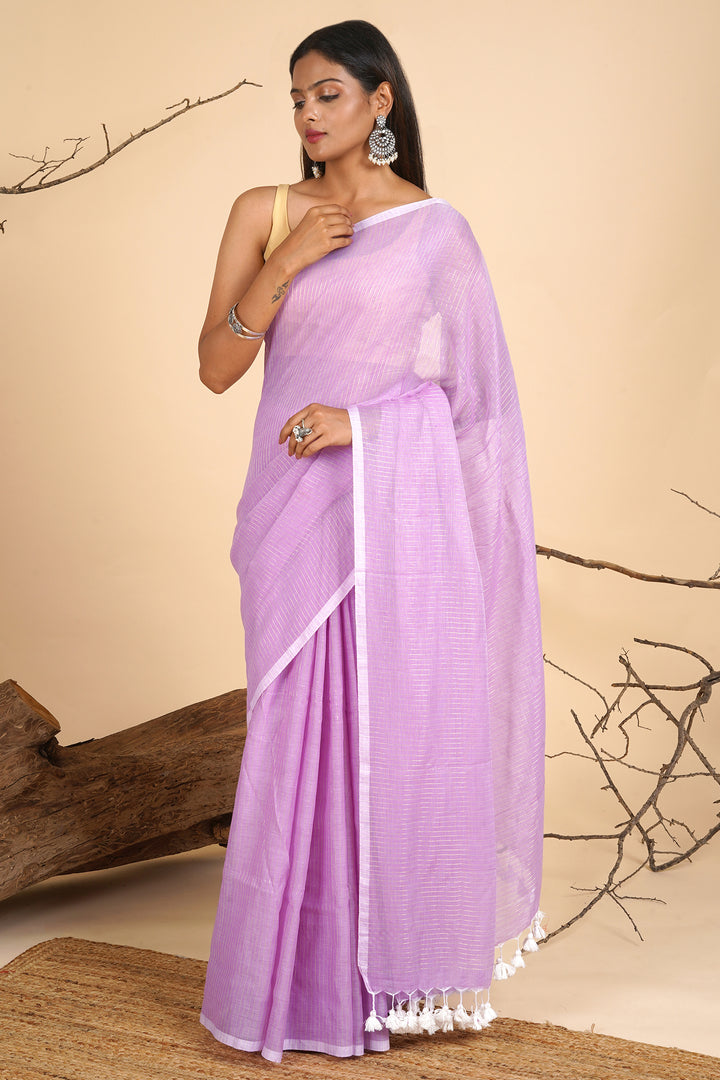 Teejh Leya Onion Pink Cotton Zari Saree
