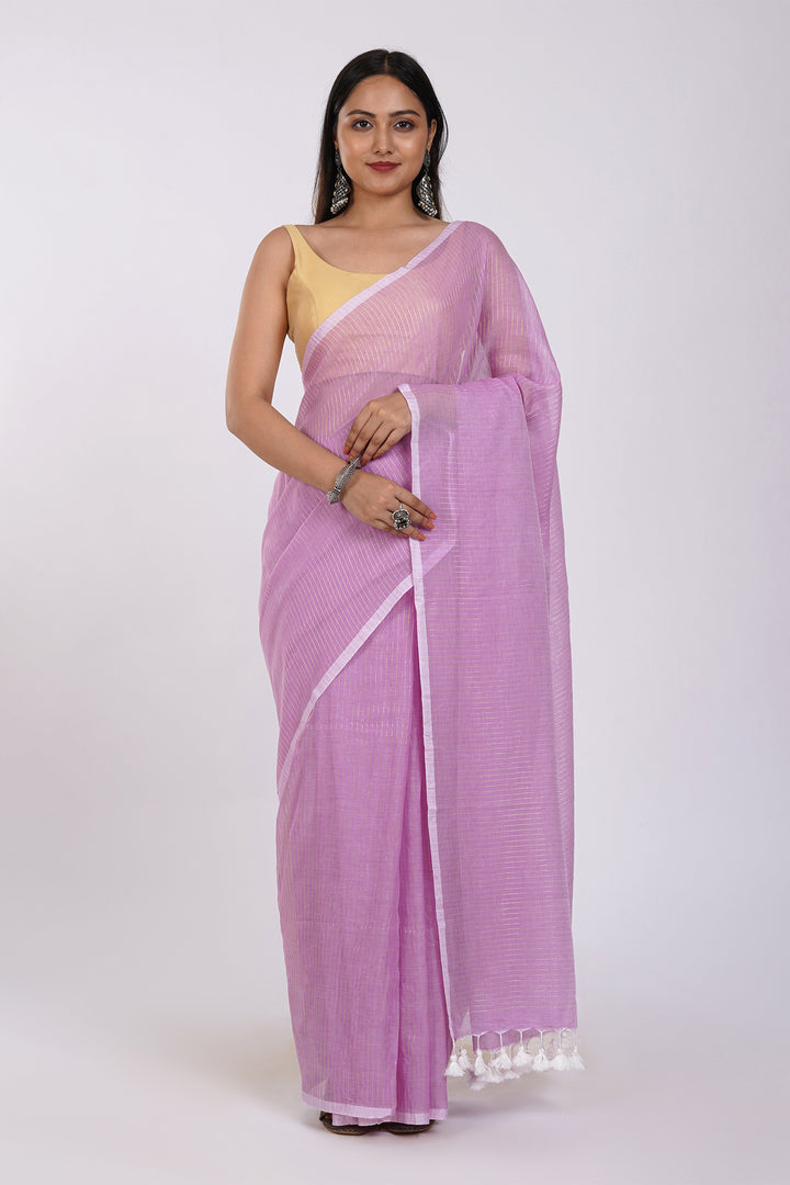 Teejh Leya Onion Pink Cotton Zari Saree