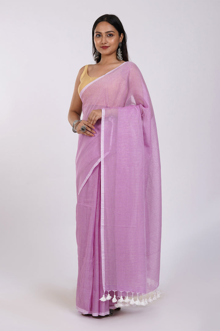 Teejh Leya Onion Pink Cotton Zari Saree
