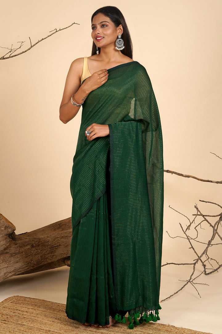 Teejh Leya Green Cotton Zari Saree
