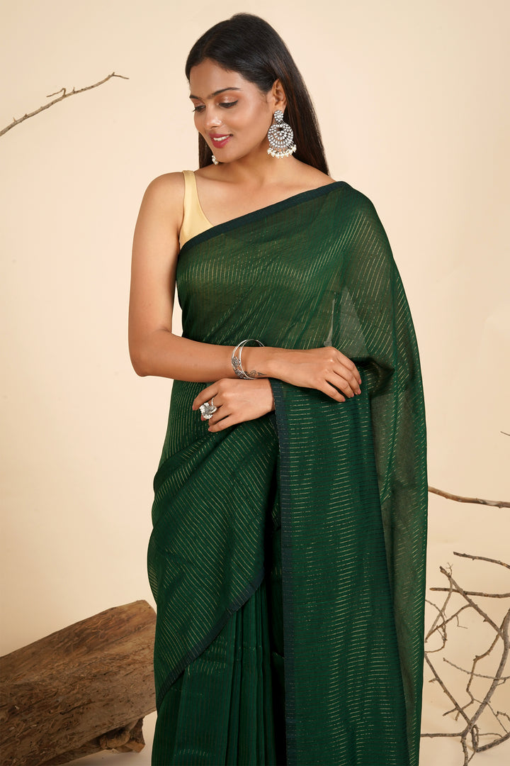 Teejh Leya Green Cotton Zari Saree
