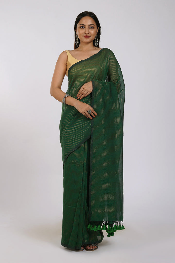 Teejh Leya Green Cotton Zari Saree