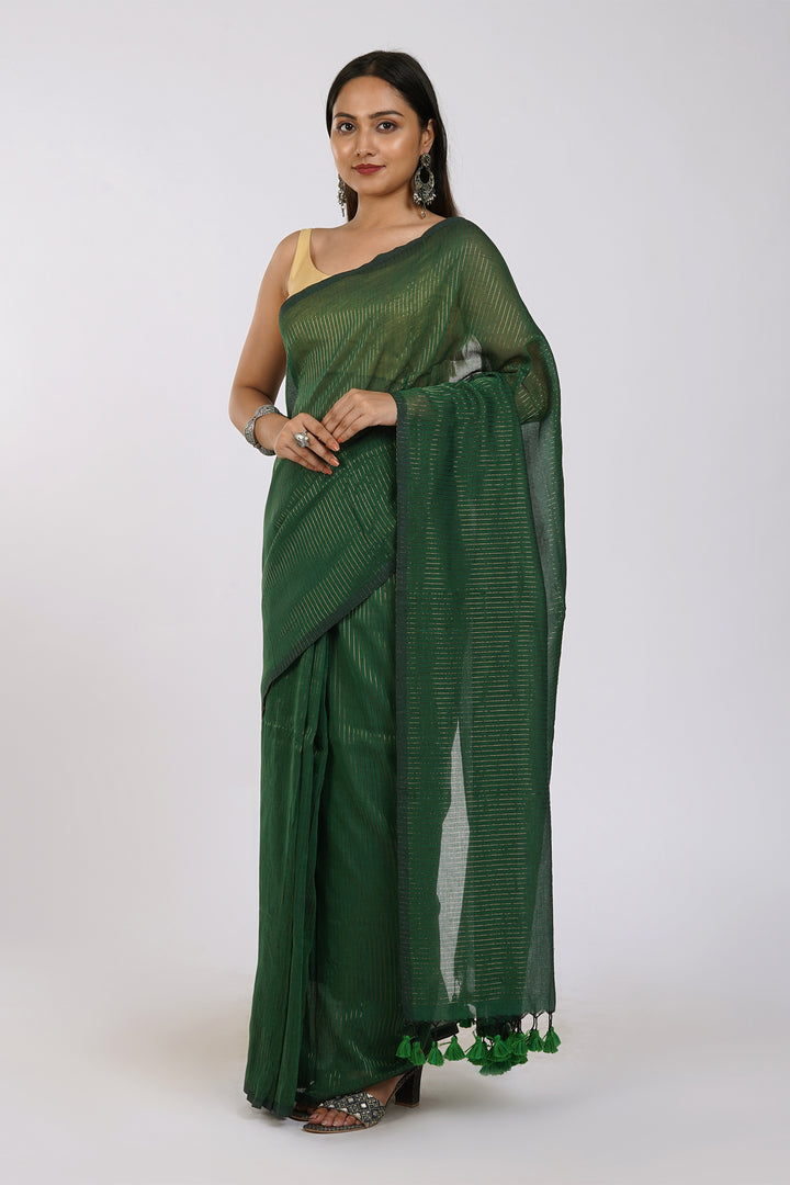 Teejh Leya Green Cotton Zari Saree