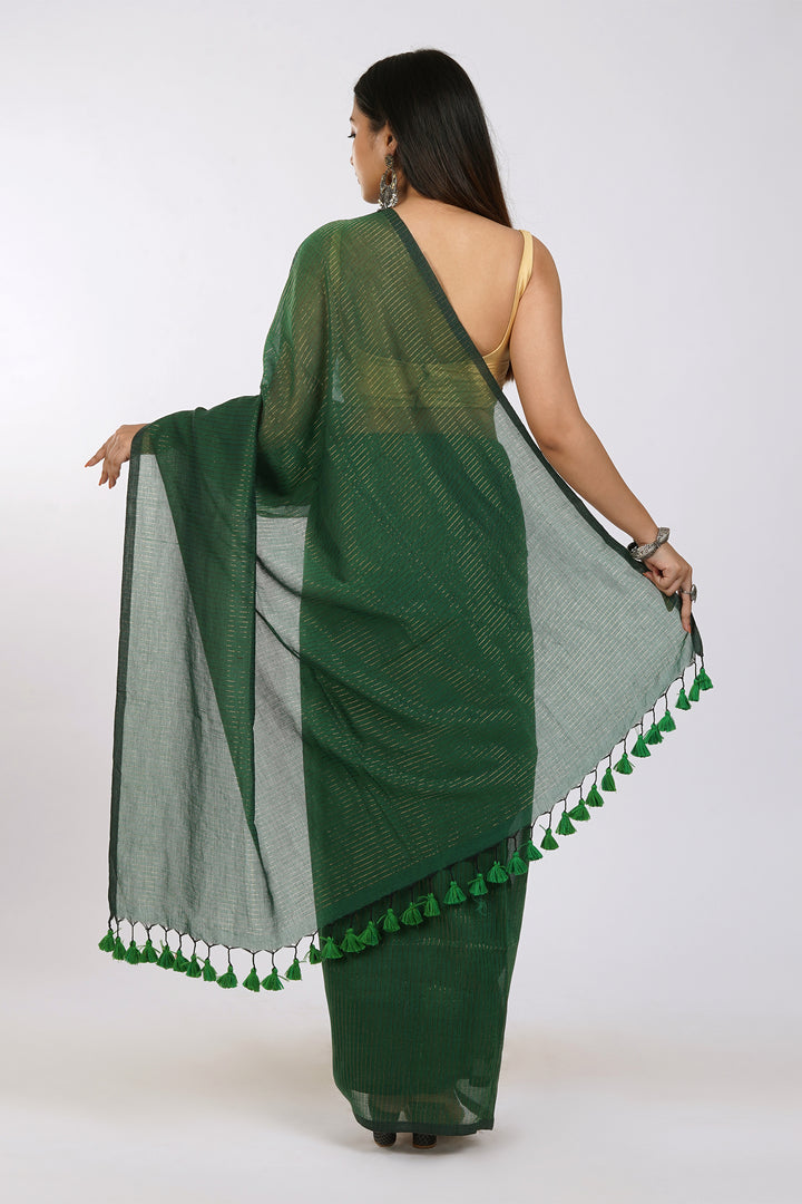 Teejh Leya Green Cotton Zari Saree