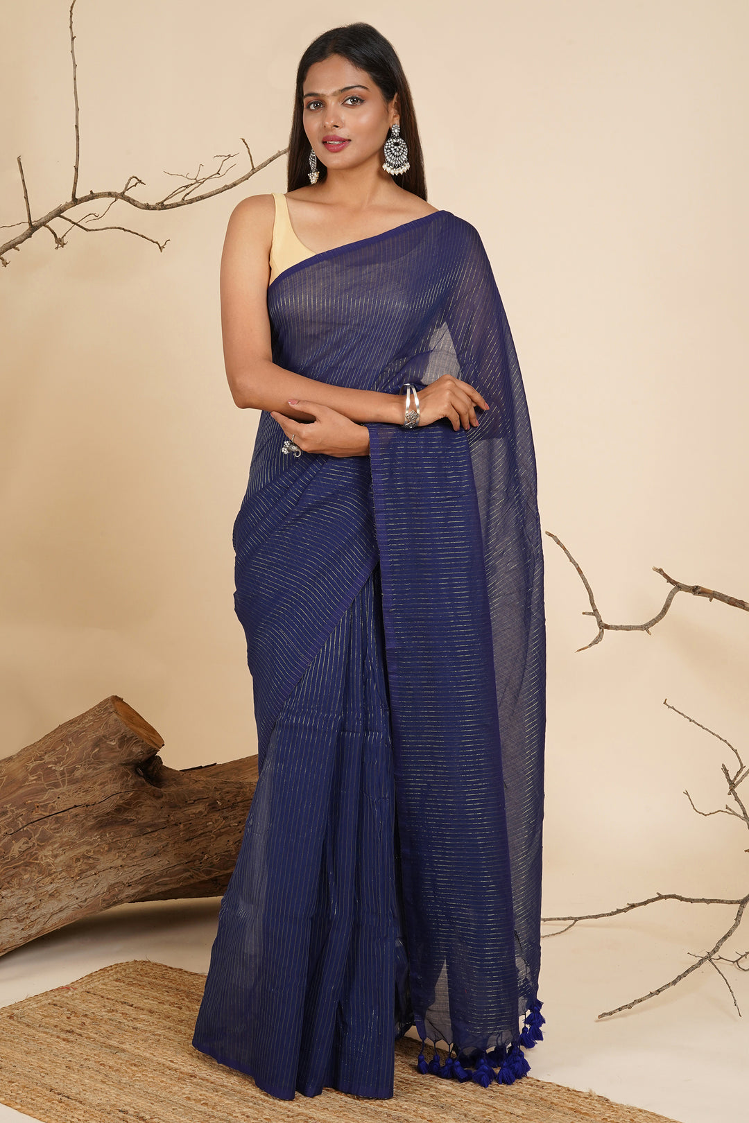 Teejh Leya Blue Cotton Zari Saree