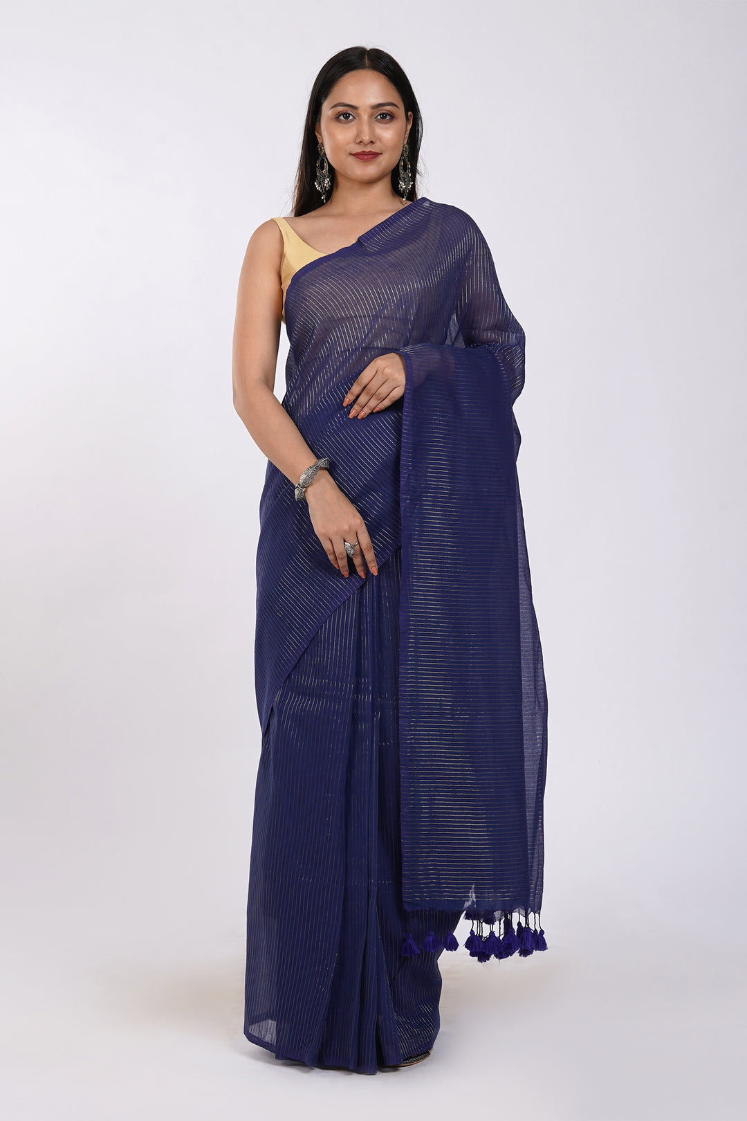 Teejh Leya Blue Cotton Zari Saree