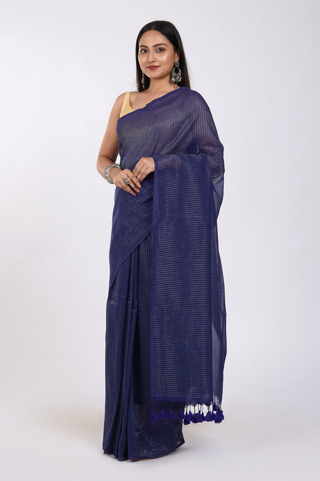 Teejh Leya Blue Cotton Zari Saree