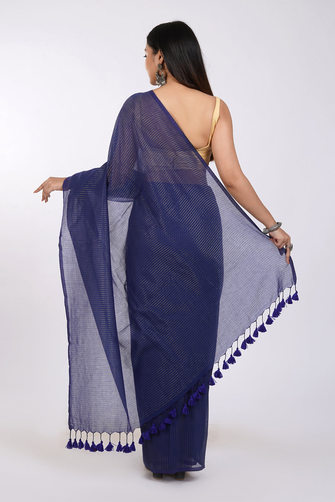 Teejh Leya Blue Cotton Zari Saree