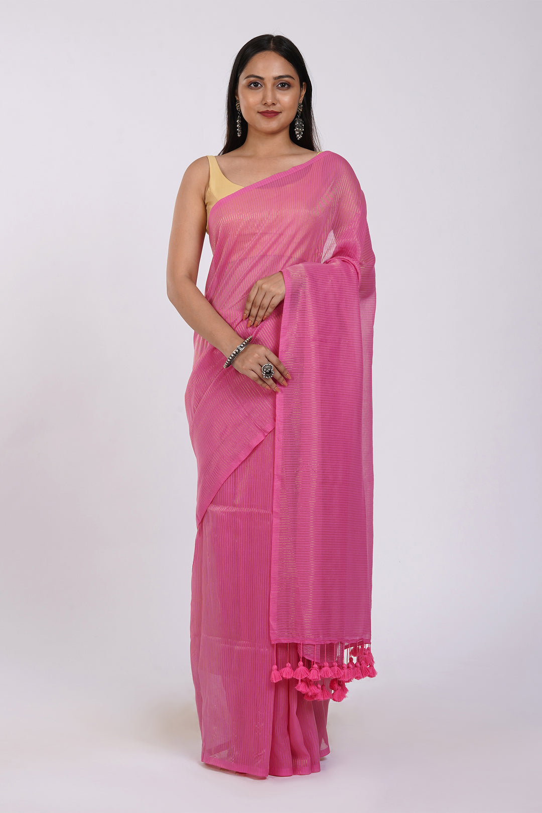 Teejh Leya Pink Cotton Zari Saree