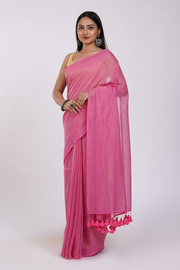 Teejh Leya Pink Cotton Zari Saree