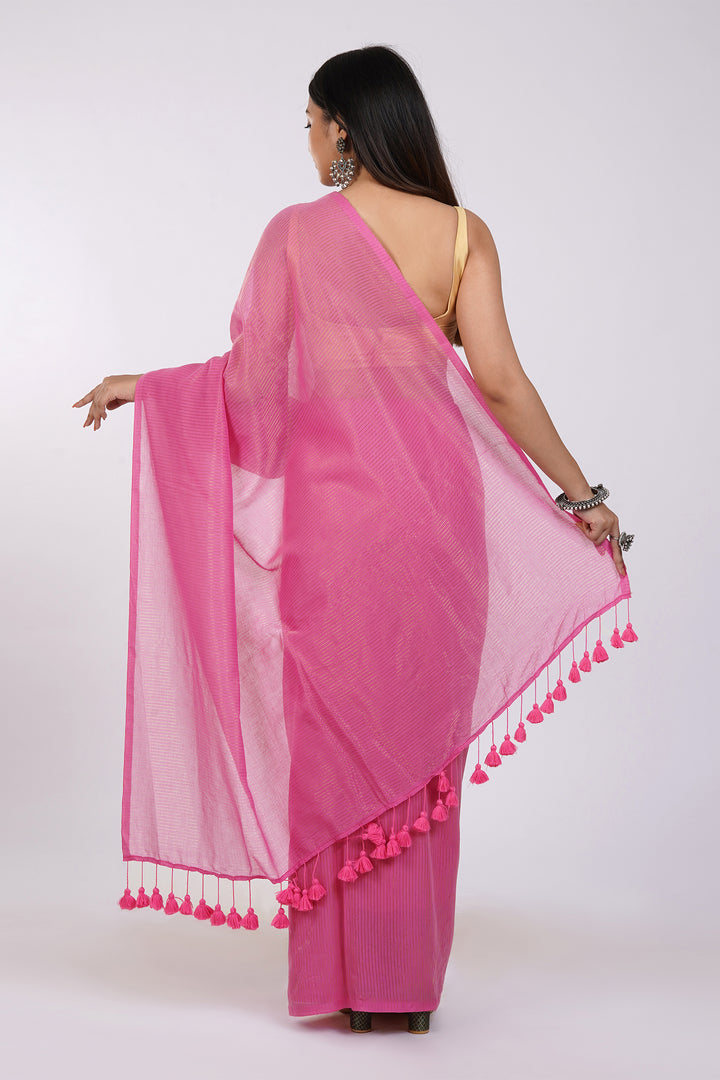 Teejh Leya Pink Cotton Zari Saree