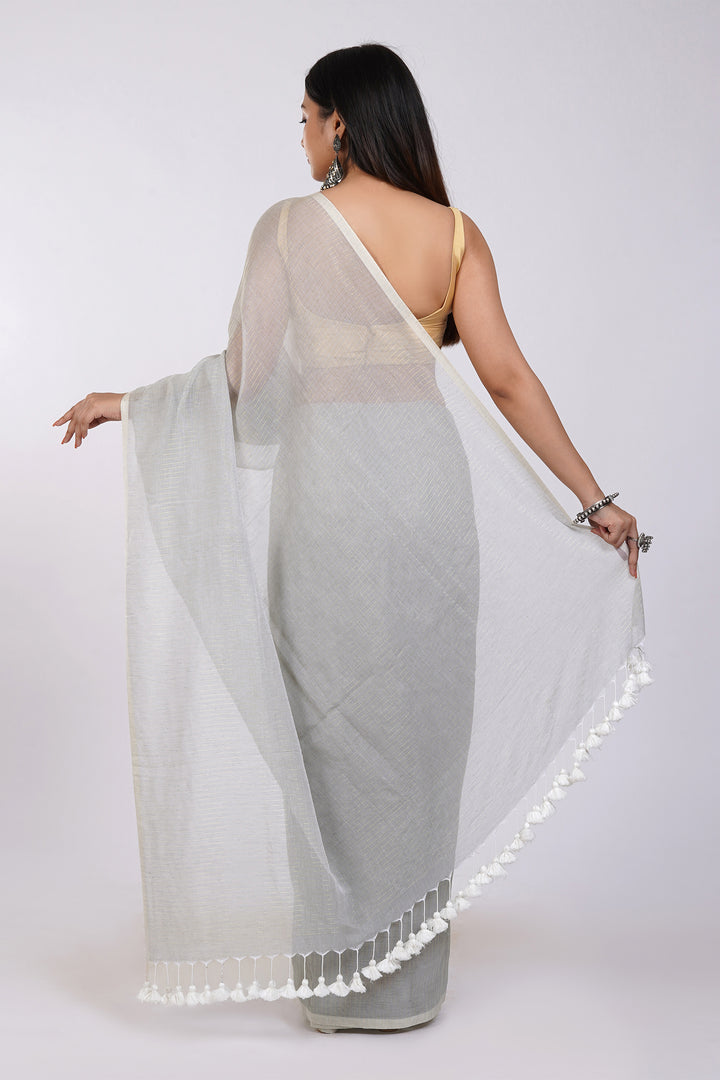 Teejh Leya Light Grey Cotton Zari Saree