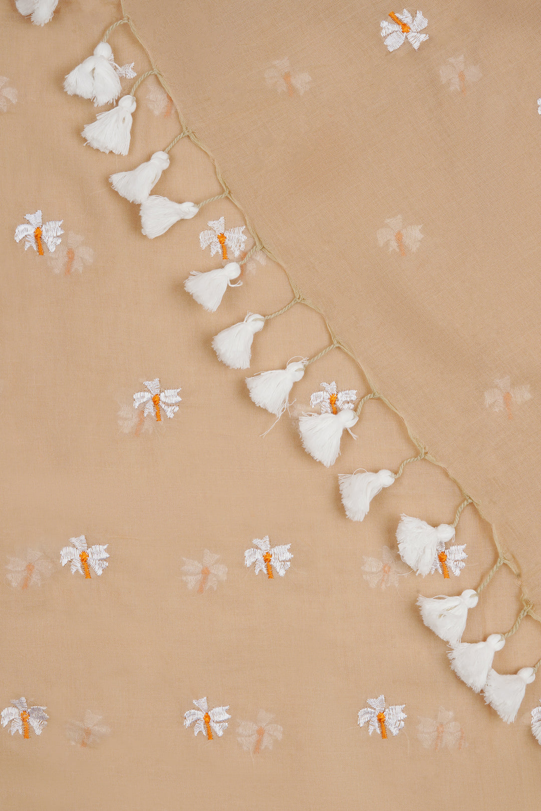 Teejh Reiya Beige Embroidered Mulmul Cotton Saree