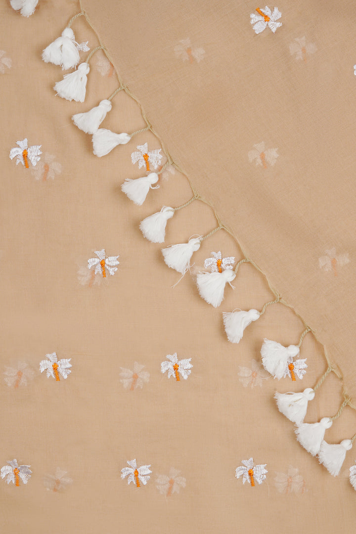 Teejh Reiya Beige Embroidered Mulmul Cotton Saree